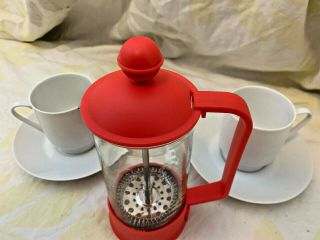 Vintage Germany Melitta Cups French Press Coffee Set Red White