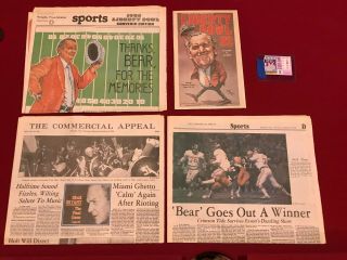 1982 Liberty Bowl Football Ticket Stub Newspapers Alabama Bear Bryant Last Game