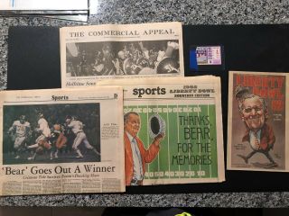 1982 Liberty Bowl Football Ticket Stub Newspapers Alabama Bear Bryant Last Game 2