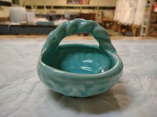 Vintage Blue Shawnee Pottery Miniature Bon Bon Basket No Damage 2