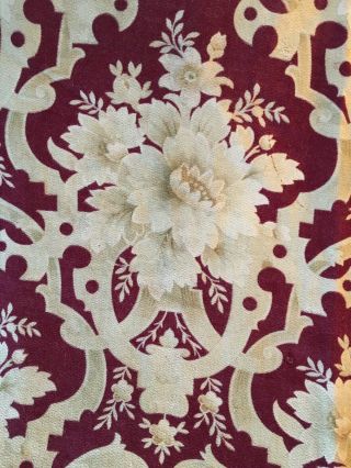 Coupon Tissu Lin Fleurs Ancien 19ème Antique Large Flowers Linen Fabric Nappe