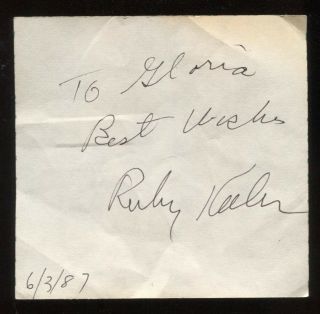 Ruby Keeler Signed Album Page Inscribed " To Gloria " Vintage Autographed In 1987