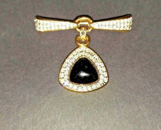 Black Onyx & Swarovski Crystal Gold - Tone Pin Brooch S.  A.  L And Dsc Vintage