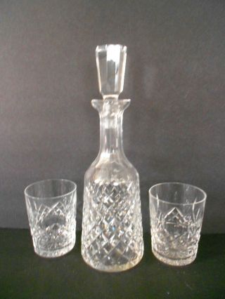 Vintage Crystal 13 " Wine/liquor Decanter Bottle With Stopper & 2 Glasses