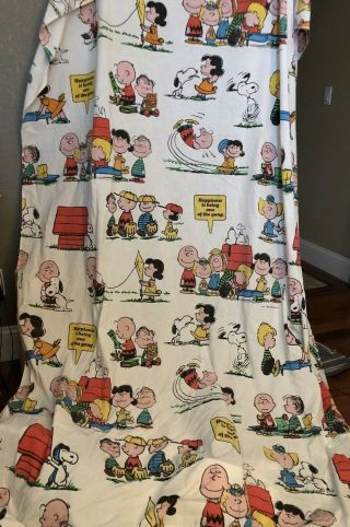 Vtg Peanuts Twin Flat Sheet Happiness Is Snoopy Charlie Brown W Cut Corner