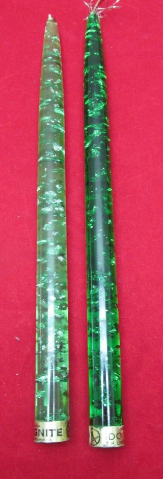 Vintage Lindberg Green Lucite With Foil Confetti Flameless Christmas Candles