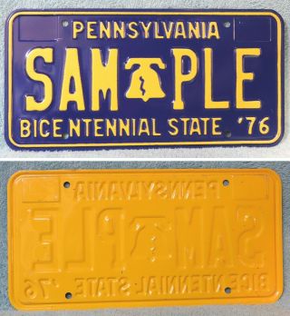 Vintage 1976 Pennsylvania Bicentennial Sample License Plate