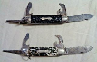 2 Vintage pocket knife knives multi tool Kamp King Imperial Prov RI 3.  75 