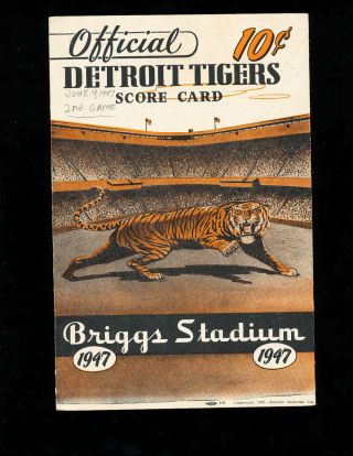 1947 6/4 Detroit Tigers Vs York Yankees Program Em