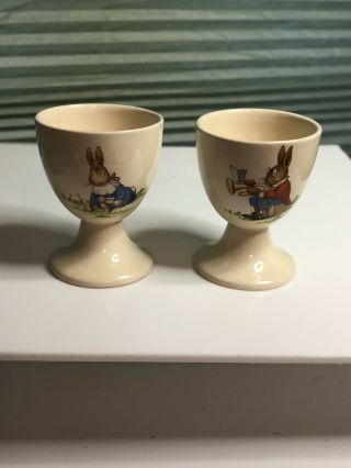 2 Vintage Royal Doulton English Porcelain Bunnykins Footed Egg Cups