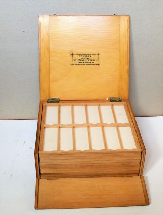 Antique Pine Microscope Slide Display Case By Stanley,  London For 144 Mounts