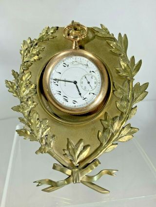 Antique French Empire Bronze With Wreaths Pocket Watch Holder With Stand