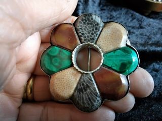 Large Antique Period Silver Scottish Mixed Agate Brooch Pin 41