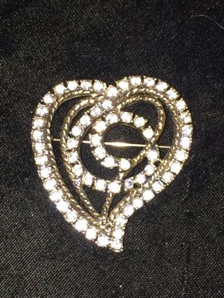 Vintage Signed Hattie Carnegie Rhinestone Heart Pin Brooch