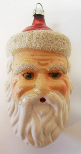 Vintage Santa Claus West German Glass Ornament Hand Painted 4 1/4 "