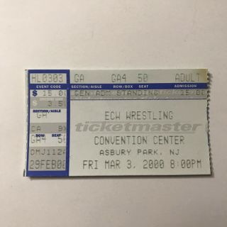 Ecw Hardcore Wrestling Arena Convention Center Ticket Stub Sandman Vintage 2000