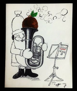 Gerard Hoffnung - Vintage Hand Signed Musical Christmas Card - Comic Cartoon Rare