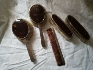 Hall Marked Art Deco Silver And Tortoiseshell Brush Set For Scrap