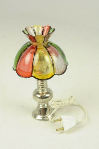 Vtg Electric Tiffany Stained Glasss Table Lamp W/ Battery Power Box Dresser