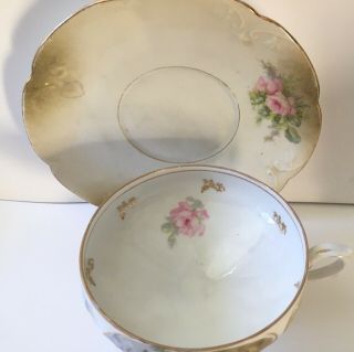 ANTIQUE R.  S.  PRUSSIA (RED MARK) FLUTTED,  FOOTED TEA CUP & SAUCER GORGEOUS 3