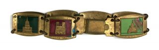 Vintage Paris France Souvenir Travel Bracelet Gold Brass Tone Enamel French