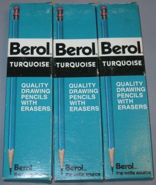 3 Boxes Of Vintage Berol Turquoise Drawing Pencils W/ Erasers 1375 H 35 Pencils