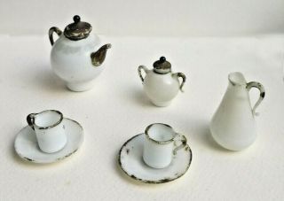 Antique French Milkglass Miniature Doll House Tea Set Opaline Glass Xix Century