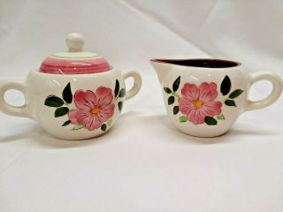 Vintage Stangl Pottery Wild Rose Sugar Bowl With Lid And Creamer Cond