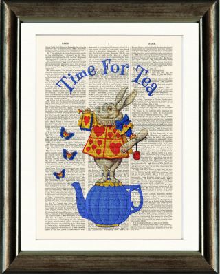 Antique Book Page Art Print - Alice In Wonderland Rabbit Book Page Print