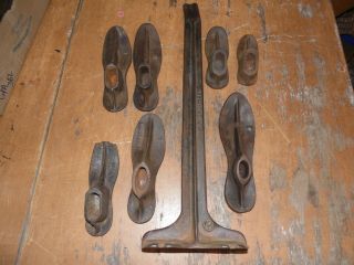 Vintage Cast Iron Shoe Repair & Anvil Set 7 Forms Molds - 23 " Tall