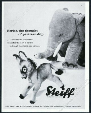1960 Steiff Donkey Elephant Election Theme Plush Animals Photo Vintage Print Ad