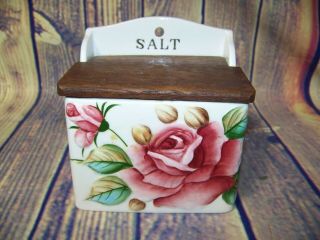 Vintage Hand Painted Floral Embossed Porcelain/ceramic Wall Hanging Salt Box