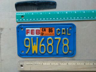 License Plate,  Blue California,  Motorcycle,  1970 Base,  1986,  9 W 6878
