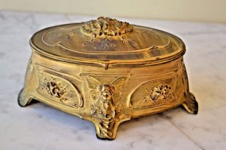 Antique French Art Deco Gilt Bronze Metal Jewelry Box