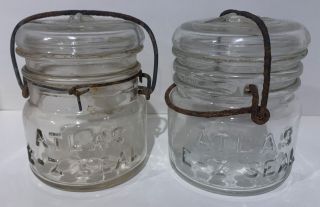 Vintage Atlas E - Z Seal 1/2 Pint Mason Jars W/ Wire Bail & Glass Lid