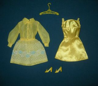 Vintage Barbie Shirt Dressy 1969 - 1487 Dress Under - Dress & Yellow Pilgrim Shoes
