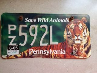 Pennsylvania Pa Tiger Save Wild Animals Conserve Wildlife License Plate Pz592l