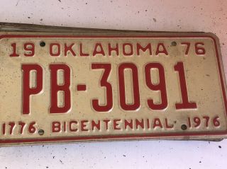1976 Oklahoma License Plate 1776 Bicentennial 1976 Vintage Pb - 3091