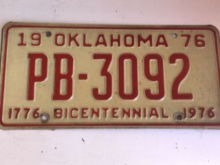 1976 Oklahoma License Plate 1776 Bicentennial 1976 Vintage Pb - 3092