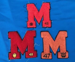 (3) Vintage 1940s Chenille Varsity Letter Letterman Jacket Patch " M " Red 47 - 49