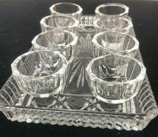Vintage Set Of 8 Clear Glass Salt Cellars Individual Dips Pinch With Tray
