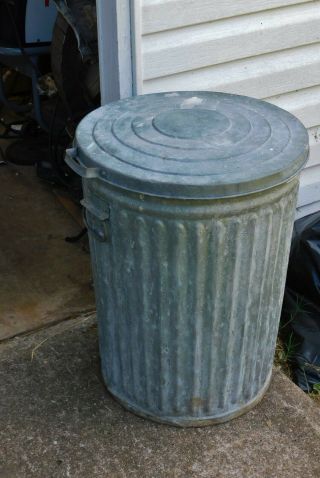 Vintage Galvanized Riveted Stepped Lid Trash Can 2