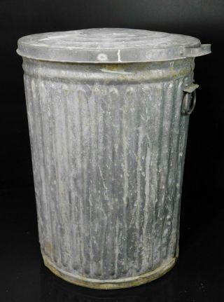 Vintage Galvanized Riveted Stepped Lid Trash Can 3