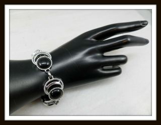 Vintage Sarah Coventry Silver - Tone Bracelet W/black Thermoset Cabochons 6286