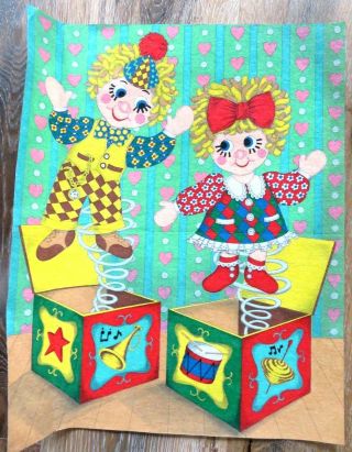 Vintage Artex Tri - Chem Painted Cloth Image Boy & Girl Jack In The Box