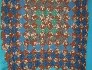 Antique Vintage Cotton Fabric Unfinished Quilt Top 60 X 58 " - Early 1900 