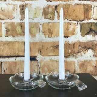 Vintage Clear Glass Taper Candlestick Holders With Handle Set Of 2