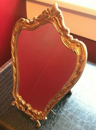 Vintage Ornate Gold Tone/brass? Metal Frame Mirror Tabletop Easel Back