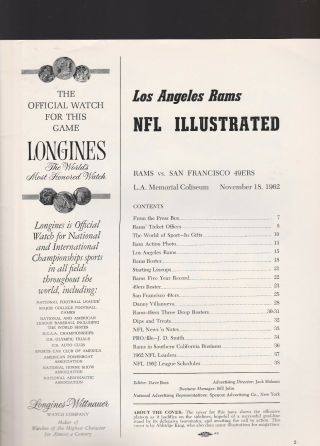 RAMS - NINERS PROGRAM,  NOV.  18,  1962,  LOS ANGELES COLISEUM 3