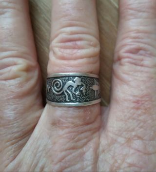 Dellapina Sterling Silver Nazca Lines Peru 925 Vintage Embossed Designer Ring